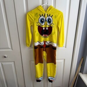 SpongeBob SquarePants fleece hooded one piece pajama kids size medium 8